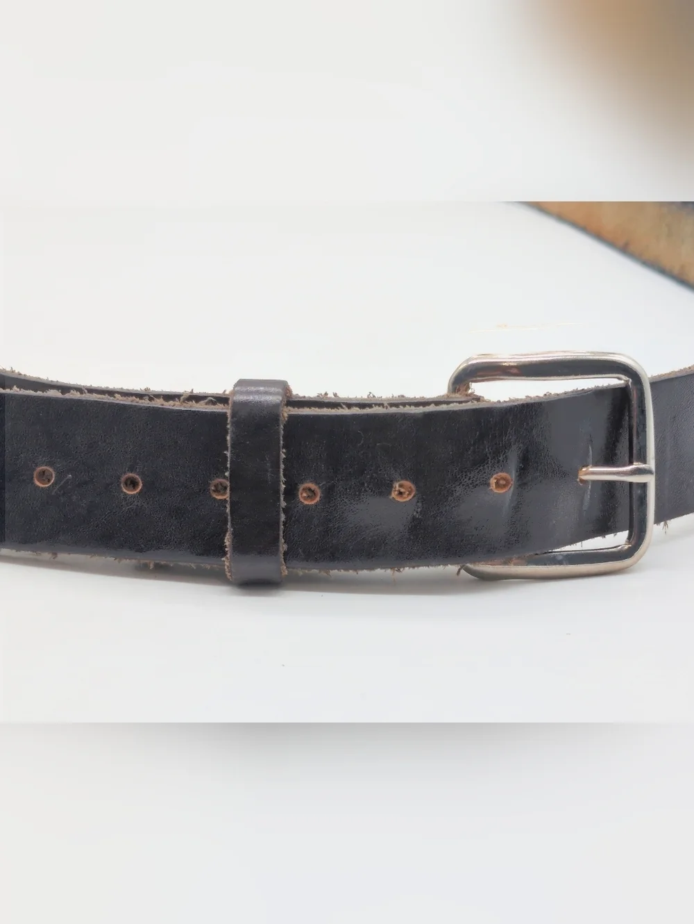 Vintage Handmade Sz 54 Black Men's Split Leather Belt